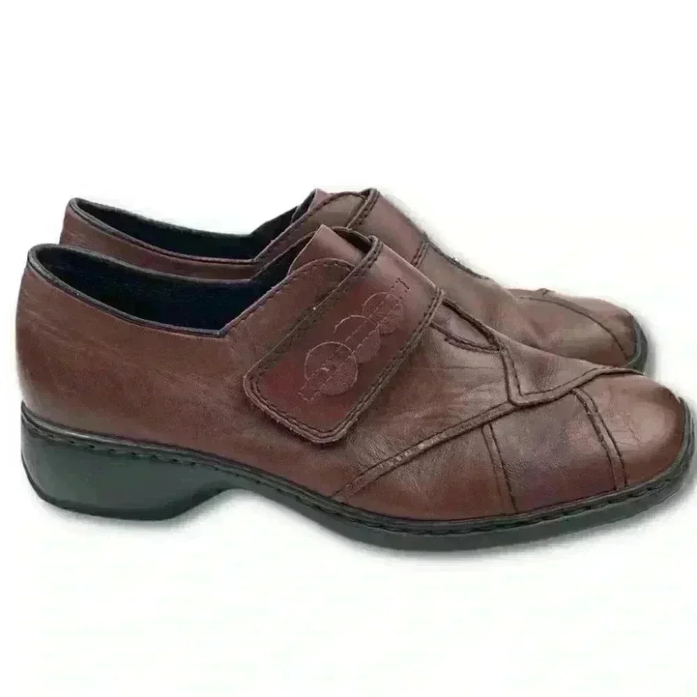 Rieker womens flats size 37 burgundy leather sticky strap walking